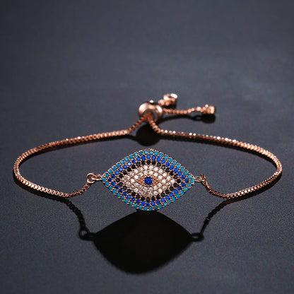 Elegant Turkish Gold Color Evil Eye Bracelet for Women with Adjustable Link Chain and Lucky Charm