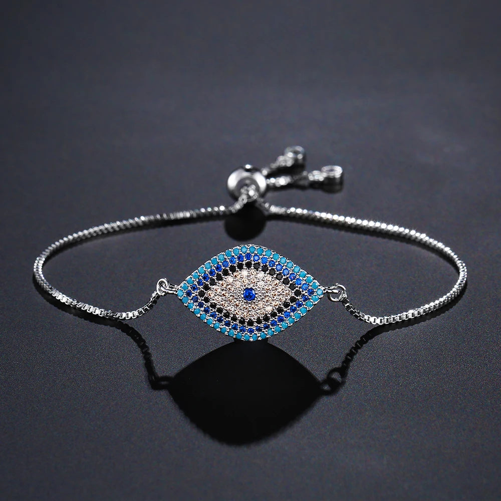 Elegant Turkish Gold Color Evil Eye Bracelet for Women with Adjustable Link Chain and Lucky Charm