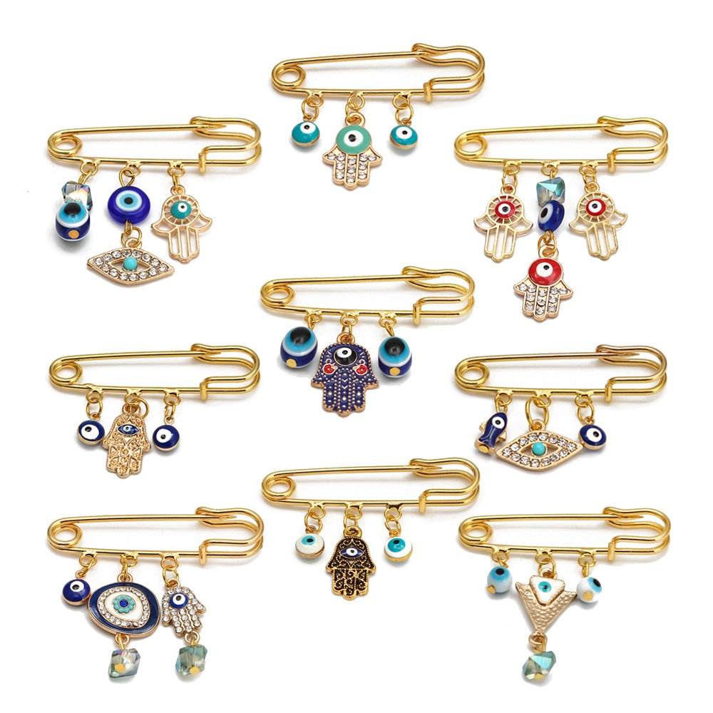 Elegant Geometric Turkish Evil Eye Brooches for Trendy Women - Gold and Silver Color Options