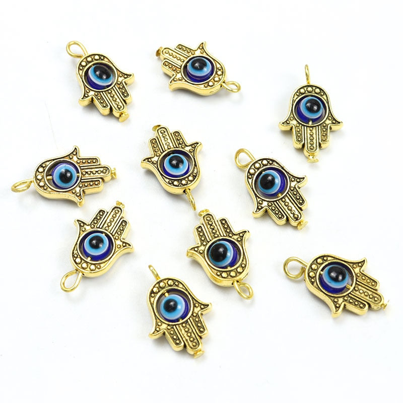 Authentic Turkish Hamsa Hand & Evil Eye Charms Set – Timeless Blue Amulet Pendants for DIY Jewelry Creations