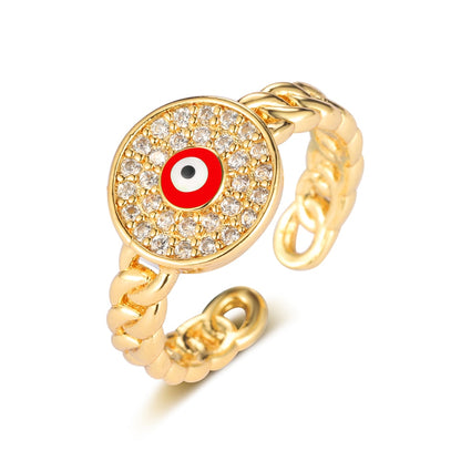 Sparkling Fish Ring with Rainbow Cubic Zirconia and Evil Eye Charm