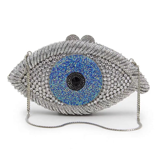 Sparkling Crystal Evil Eye Evening Clutch for Parties, Weddings, and Special Occasions