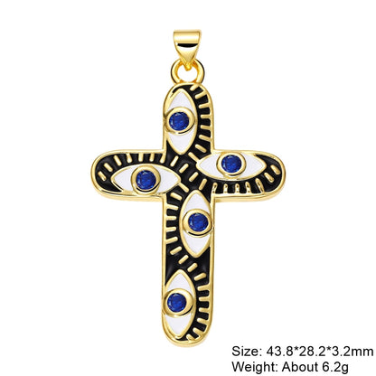 Exquisite 18K Gold Plated Evil Eye Cross Charm: Handcrafted with Vibrant Enamel and Premium Zircon