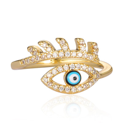 Sparkling Fish Ring with Rainbow Cubic Zirconia and Evil Eye Charm