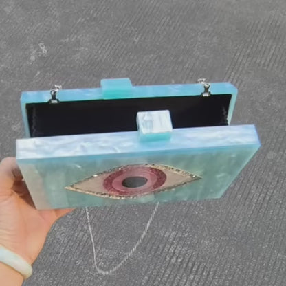 Handcrafted Acrylic Box Bag with Blue Evil Eye Design for Women - Perfect for Beach and Evening