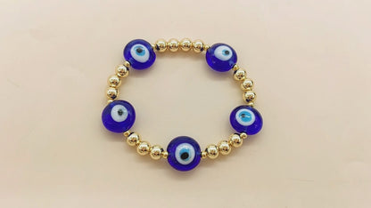 Trendy Women’s Blue Evil Eye Beaded Charm Bracelet with Metal and Glass Beads