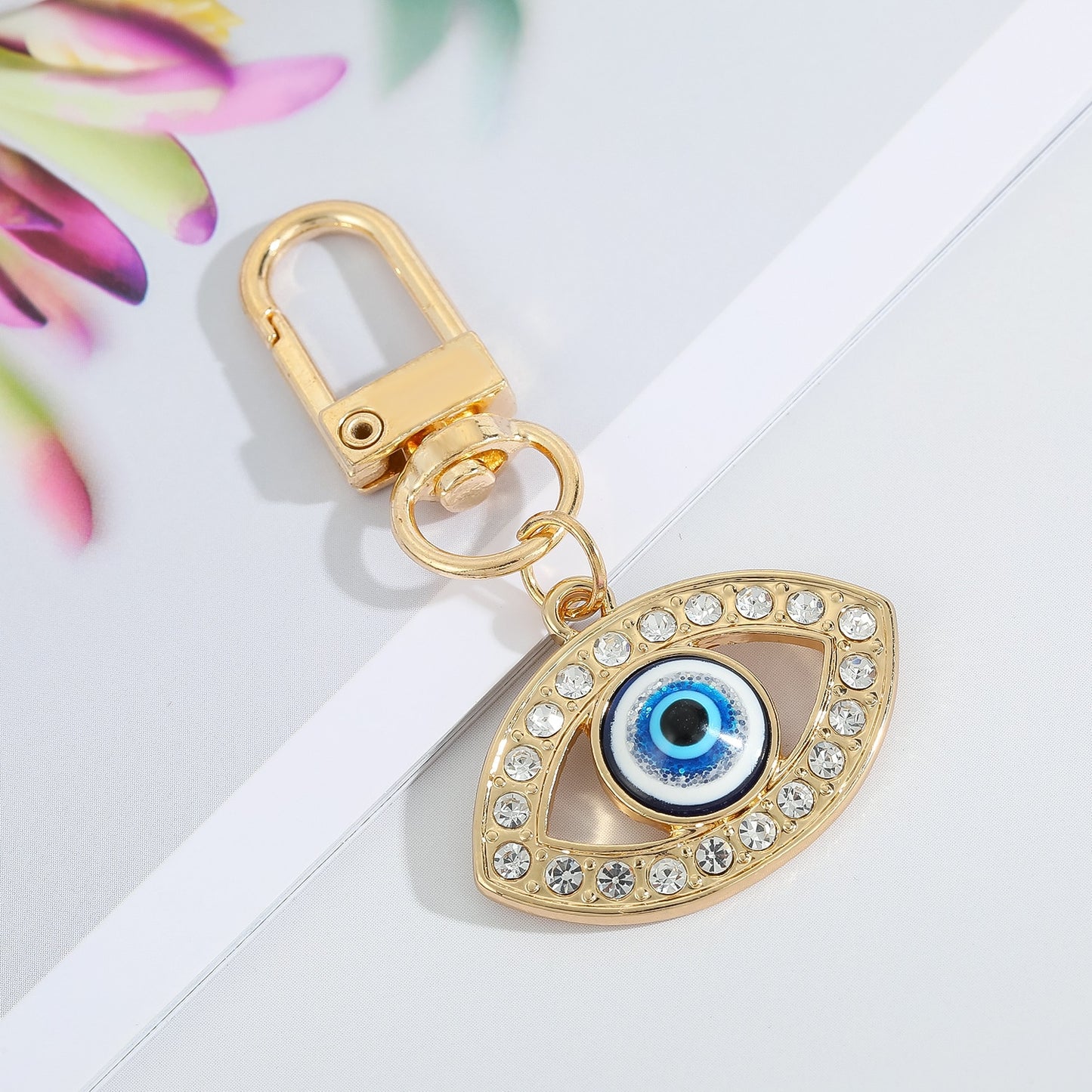 Vintage Turkish Evil Eye Keychain with Zircon Pendant