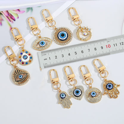 Vintage Turkish Evil Eye Keychain with Zircon Pendant