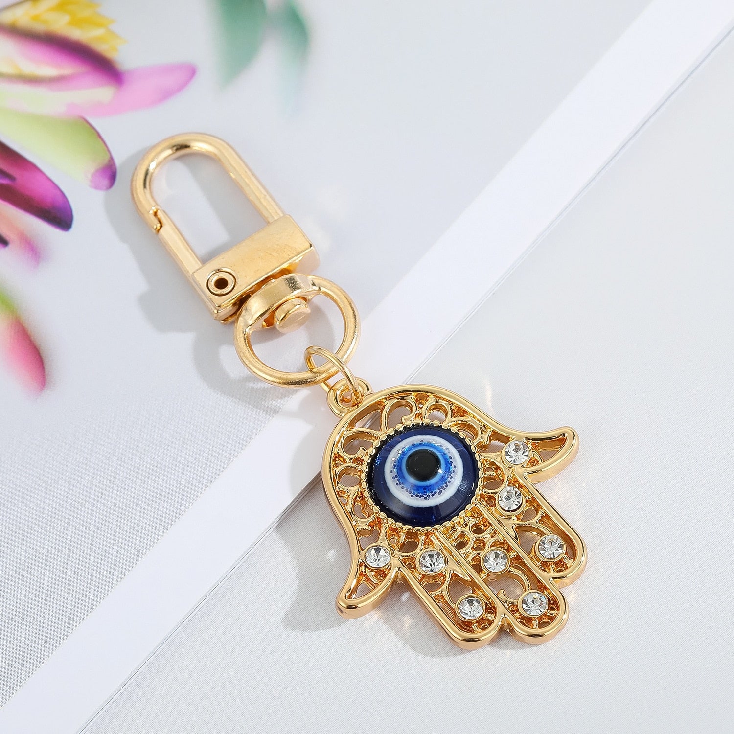 Vintage Turkish Evil Eye Keychain with Zircon Pendant